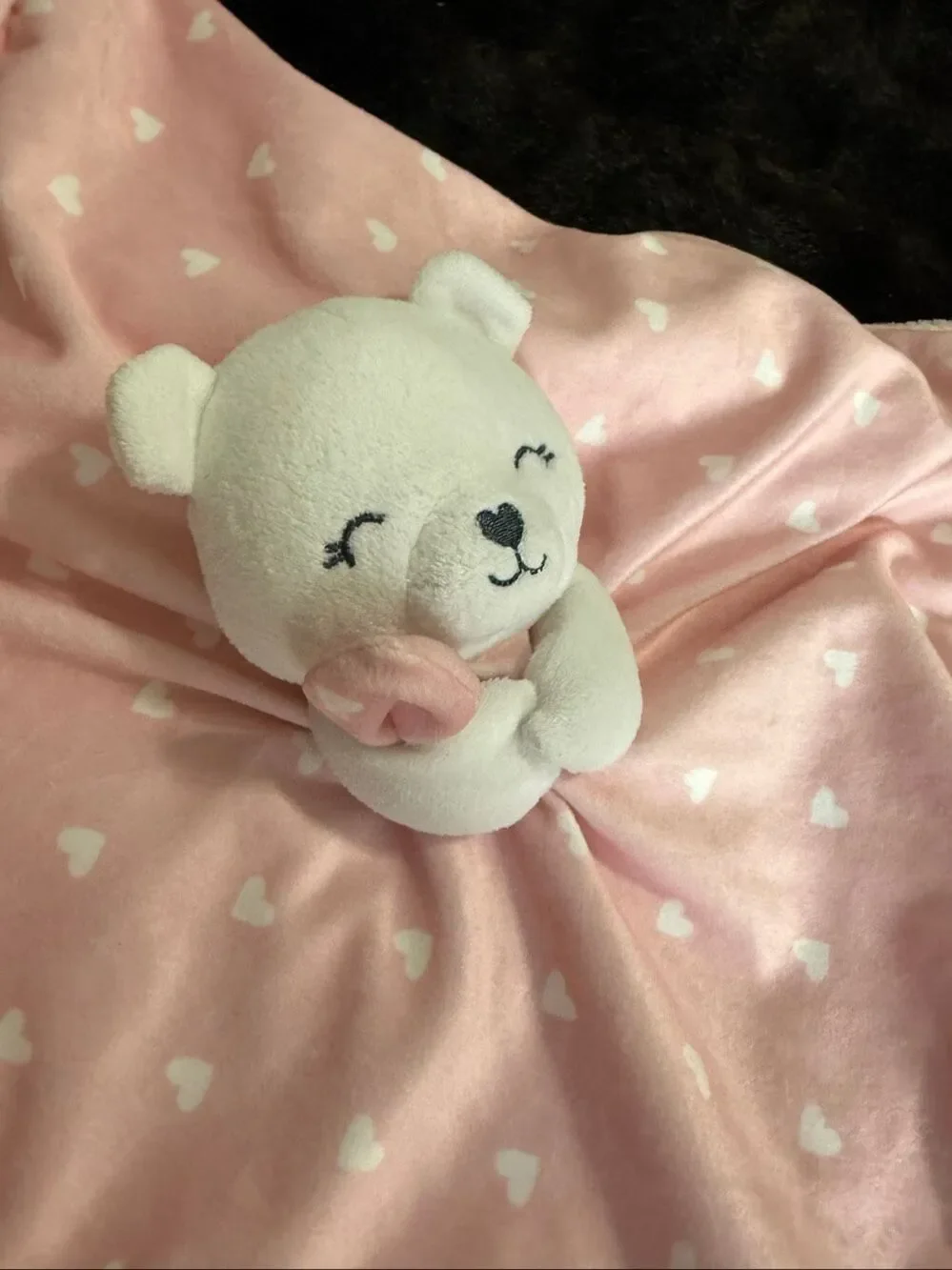 Carter's Just One You Security Blanket Lovey Plush White Bear Pink Hearts Cuddle
